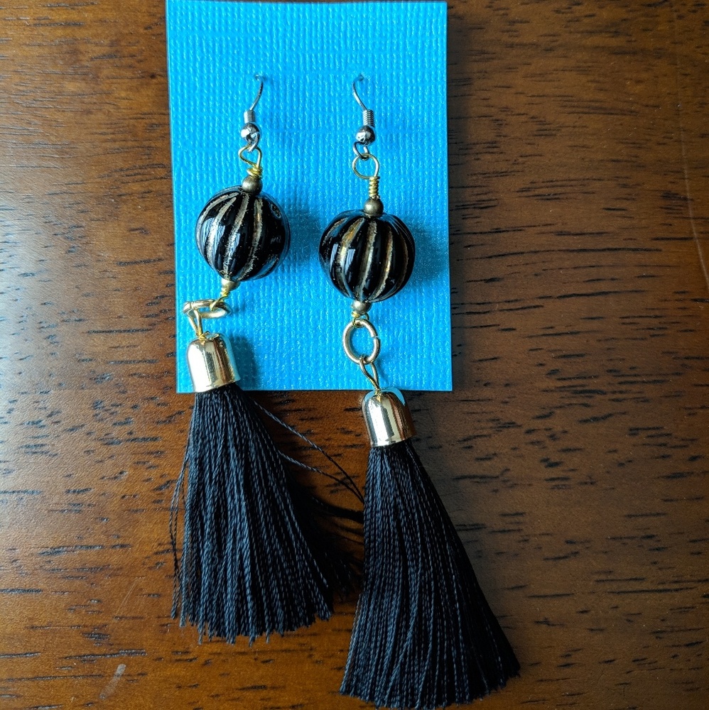 Black tassle earrings